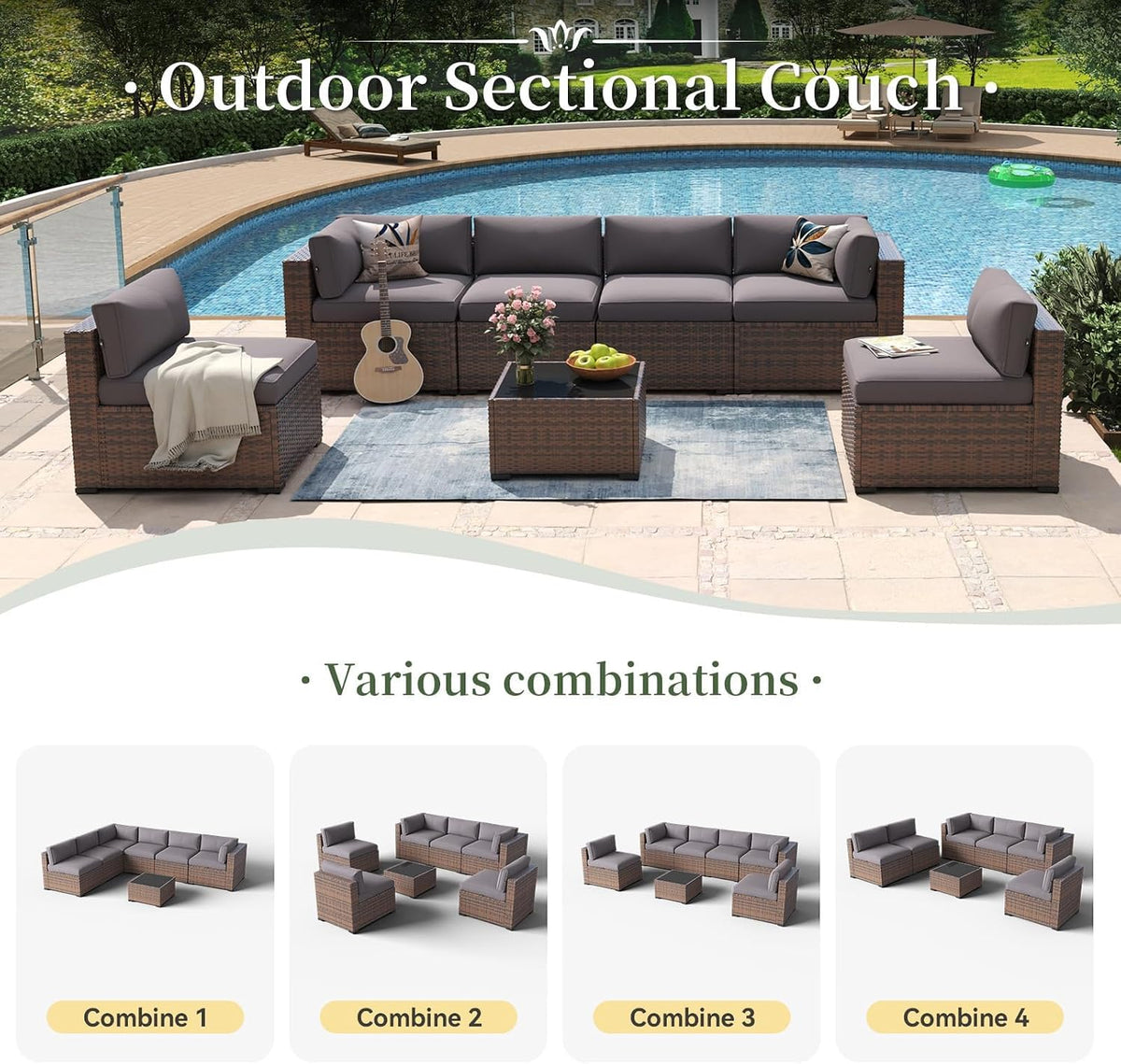 Aoxun 7 Piece Patio Furniture Set Wicker Rattan Patio Conversation Set