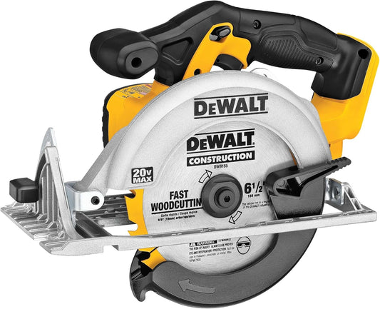 DEWALT 20V MAX Circular Saw, Cordless Sidewinder Style Portable, 6-1/2-Inch Blade, 5150 RPM, 0-50 Degree Bevel Capability, Battery Not Included