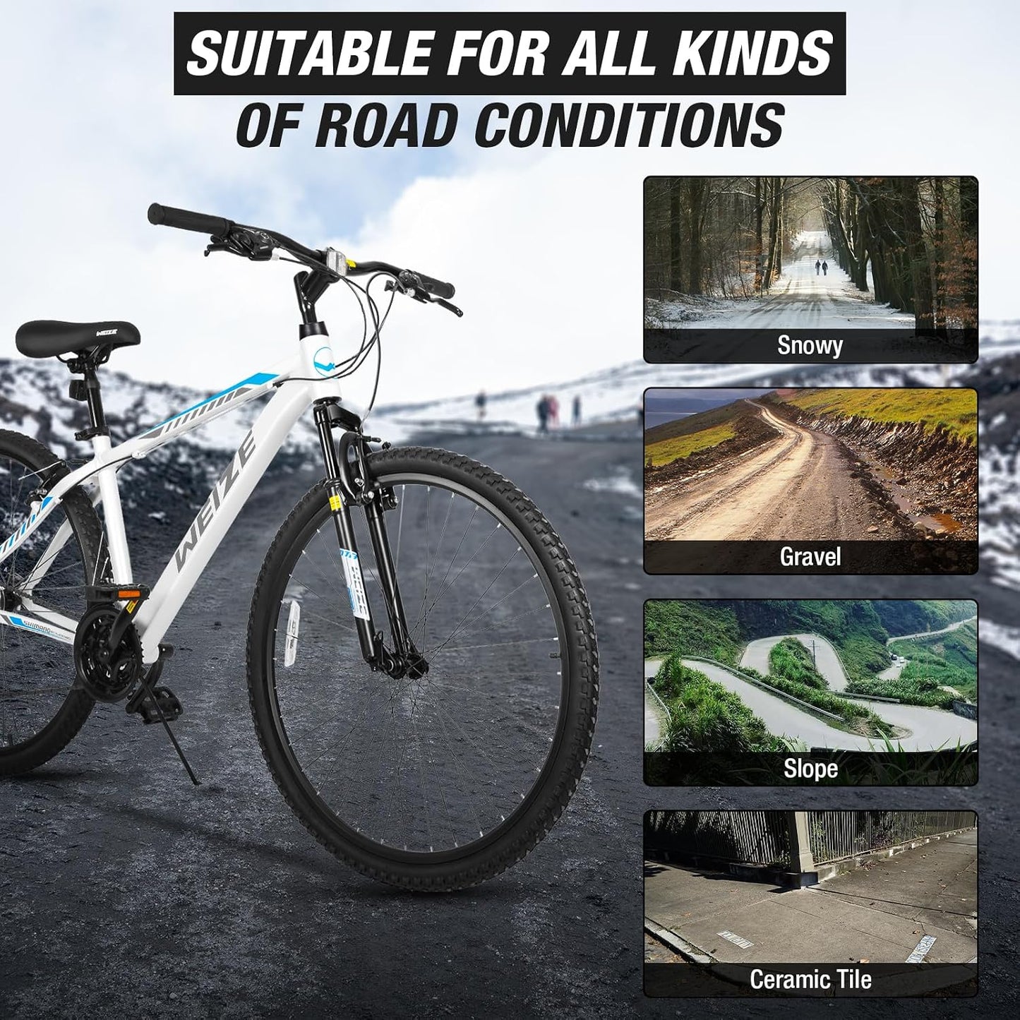 Hardtail Mountain Bike, 29 Inch Wheels Outdoor Cycling Bike, 21-Speed Trigger Shifter, Aluminum Frame for Men and Women, Comfort Saddle, MTB Bicycle with Suspension Fork, White