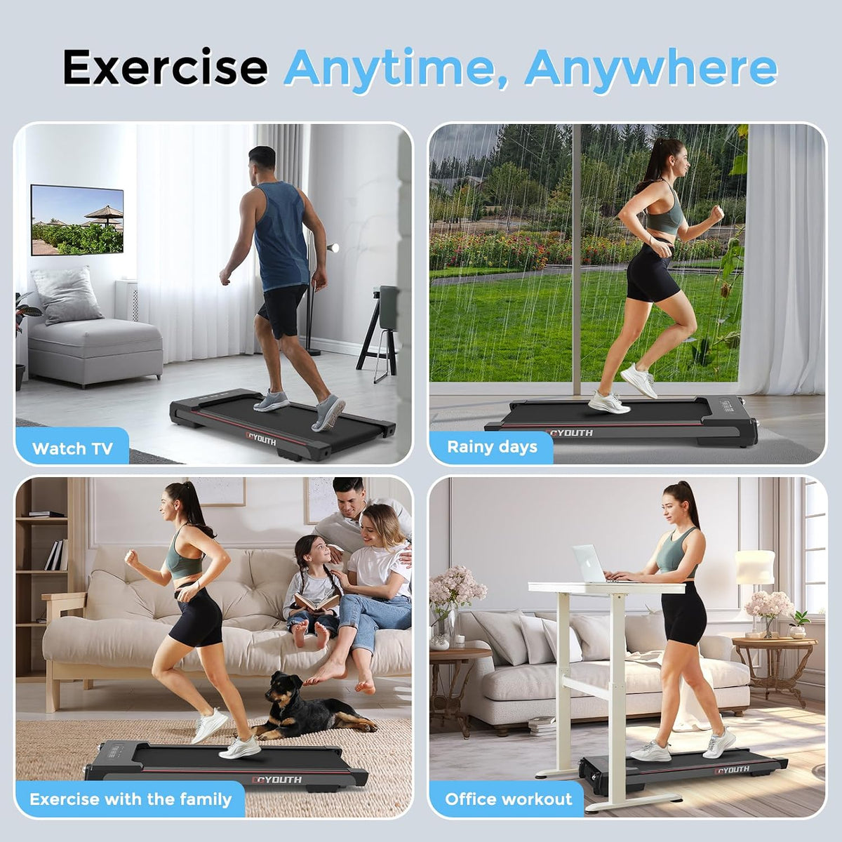 Walking Pad Treadmill, Under Desk Treadmill for Home Office, Wide Belt Compact Treadmills 300 lbs Capacity, 2.25HP Shock-Absorbing Walking Jogging Running Machine Remote Included