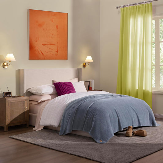 UGG Plush Full/Queen Blanket, Fleece Fluffy Blanket for Bed, Luxury Cozy Oversized Throw for Couch, Washable Hypoallergenic Queen Bedding, 90" x 90", Denim Blue (Whitecap)