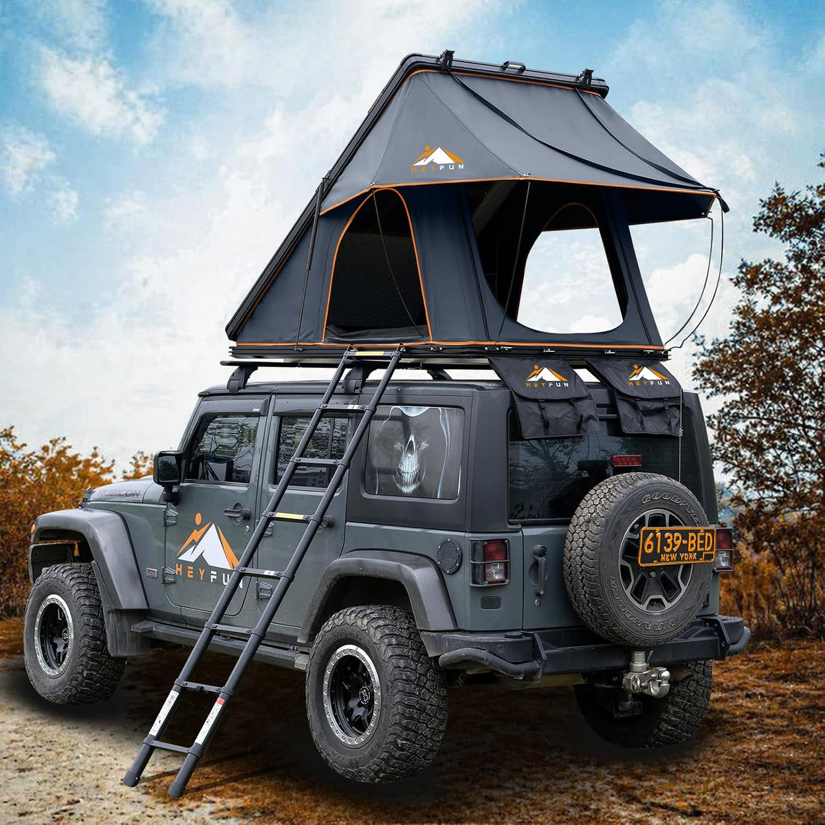 Adventurer Pro Rooftop Tent Hard Shell, 2-3 Person Aluminum Roof Top Tent Detachable Side Awning&Built-in LED Light Strip, Compatible with Truck Jeep SUV Van&Trailer, Pop Up for 4-Season Camping