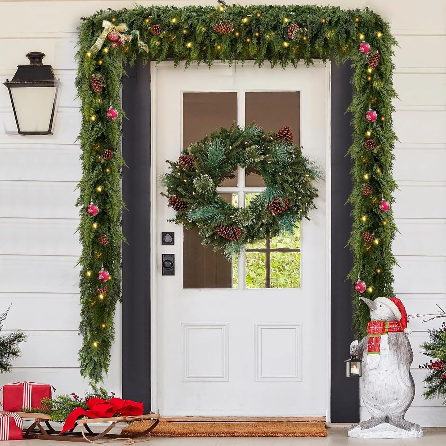 2 PC 9 FT Pre-Lit Christmas Cedar Garland