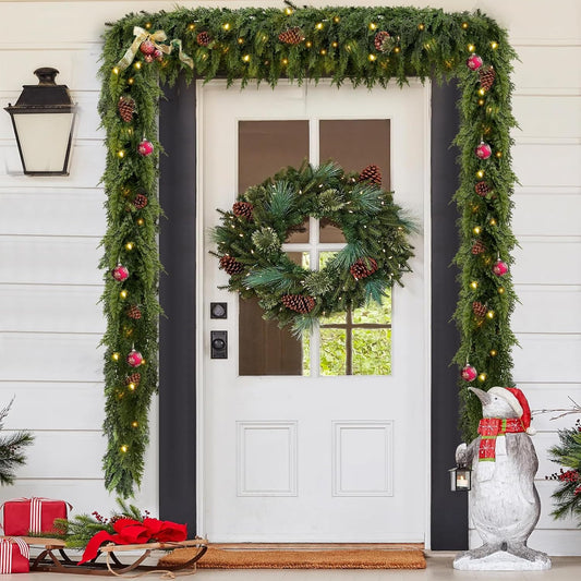 2 PC 9 FT Pre-Lit Christmas Cedar Garland