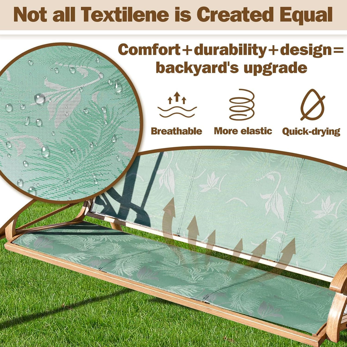 3 Person Patio Swing Outdoor Swing for Adults with Adjustable Canopy &Upgraded Cup Holders Textilene Fabric Porch Swing Chair with Stand Heavy Duty 800 LBS