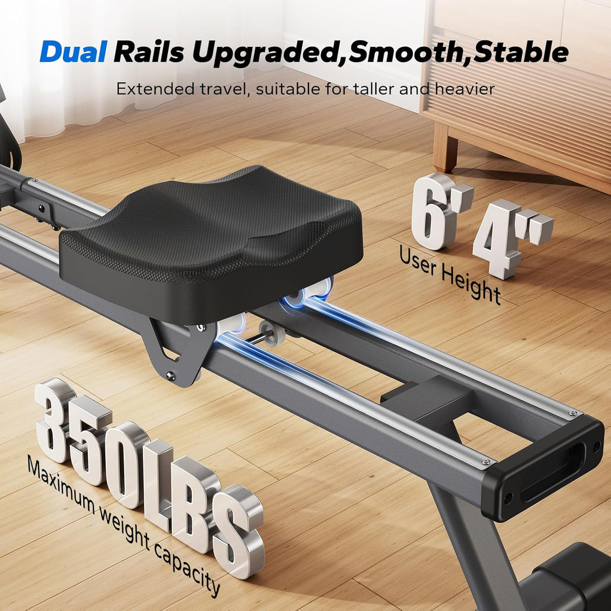 Merach Q1S Magnetic Rowing Machine Indoor, Dual Slide Rail, Quiet & Smooth 16 Levels Auto Electromagnetic Resistance, Max 350 lbs Capacity, 30-Min Assembly, Ergonomic Seat, Multi-App Support