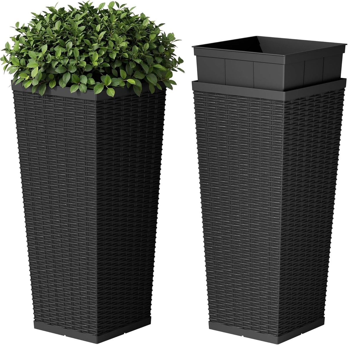 Devoko Resin 24'' Tall Planters, Large Taper Outdoor Planter Flower Pots Set of 2 with 8 Drainage Holes for Outdoor Plants, Modern Decor for Porch, Patio, Backyard, Home Garden