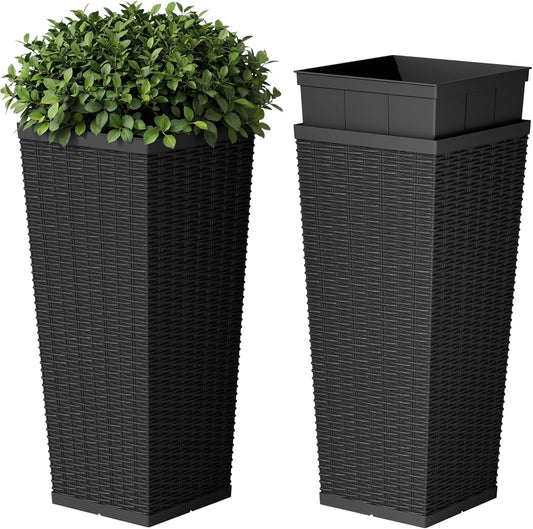 Devoko Resin 24'' Tall Planters, Large Taper Outdoor Planter Flower Pots Set of 2 with 8 Drainage Holes for Outdoor Plants, Modern Decor for Porch, Patio, Backyard, Home Garden