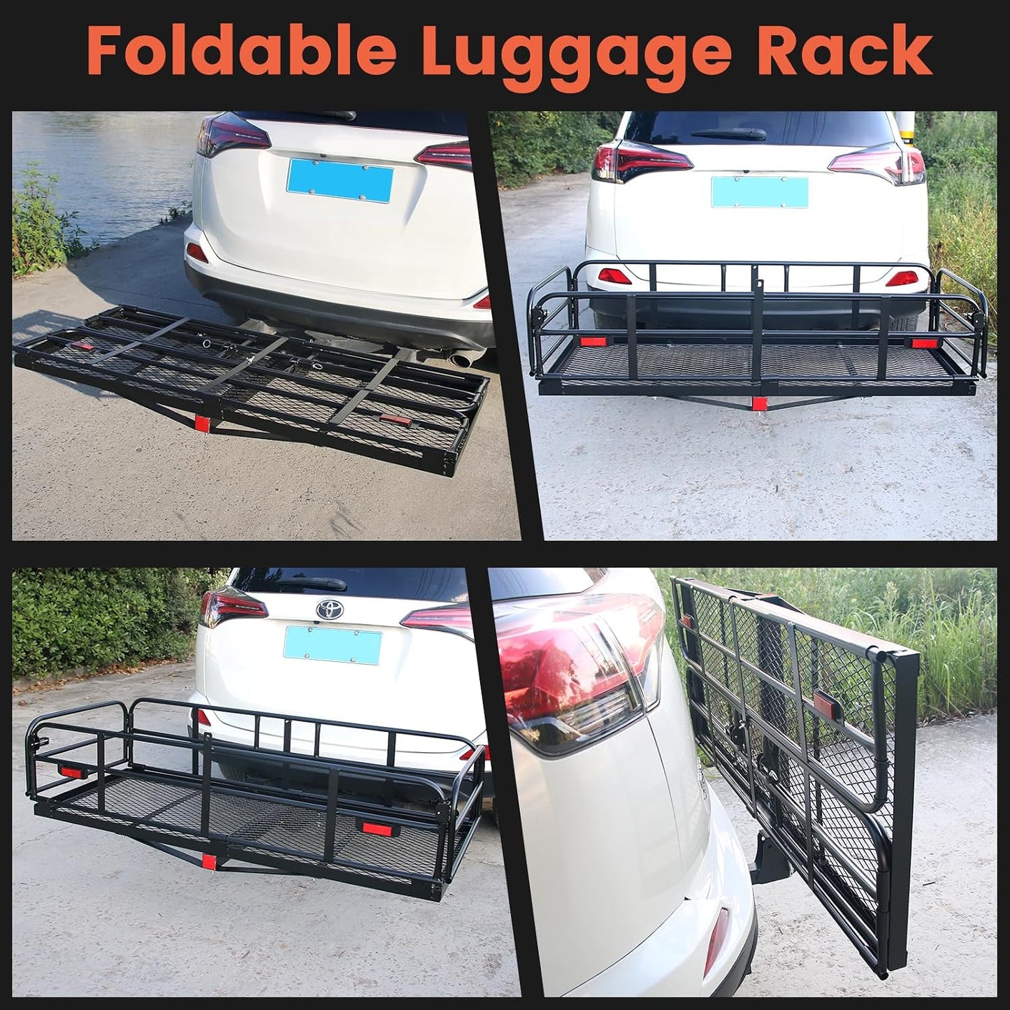 Hitch Cargo Carrier 60"x24"x14.4", 510 lbs Capacity Folding Rear Luggage Rack Fits 2" Receiver on Car SUV Pickup, Hitch Rack with Stablizer, Waterproof Bag, Net, Ratchet Straps, Straps Lock