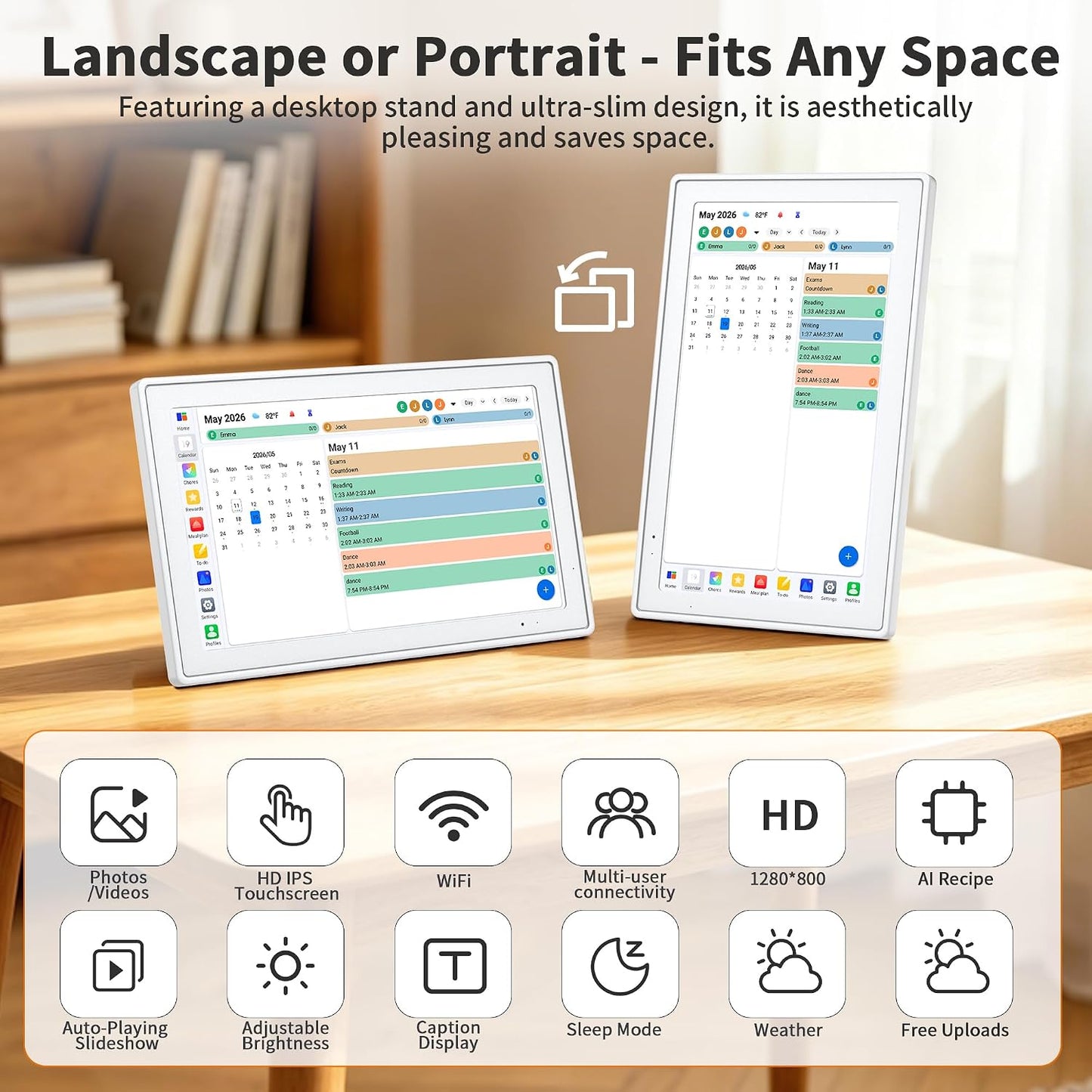 15.6 Inch Digital Calendar, Smart Touchscreen Wall Calendar Planner with Chore Chart, Electronic To-Do List, 32GB Meal Planner & Family Organizer Schedule Board, Photo Frame