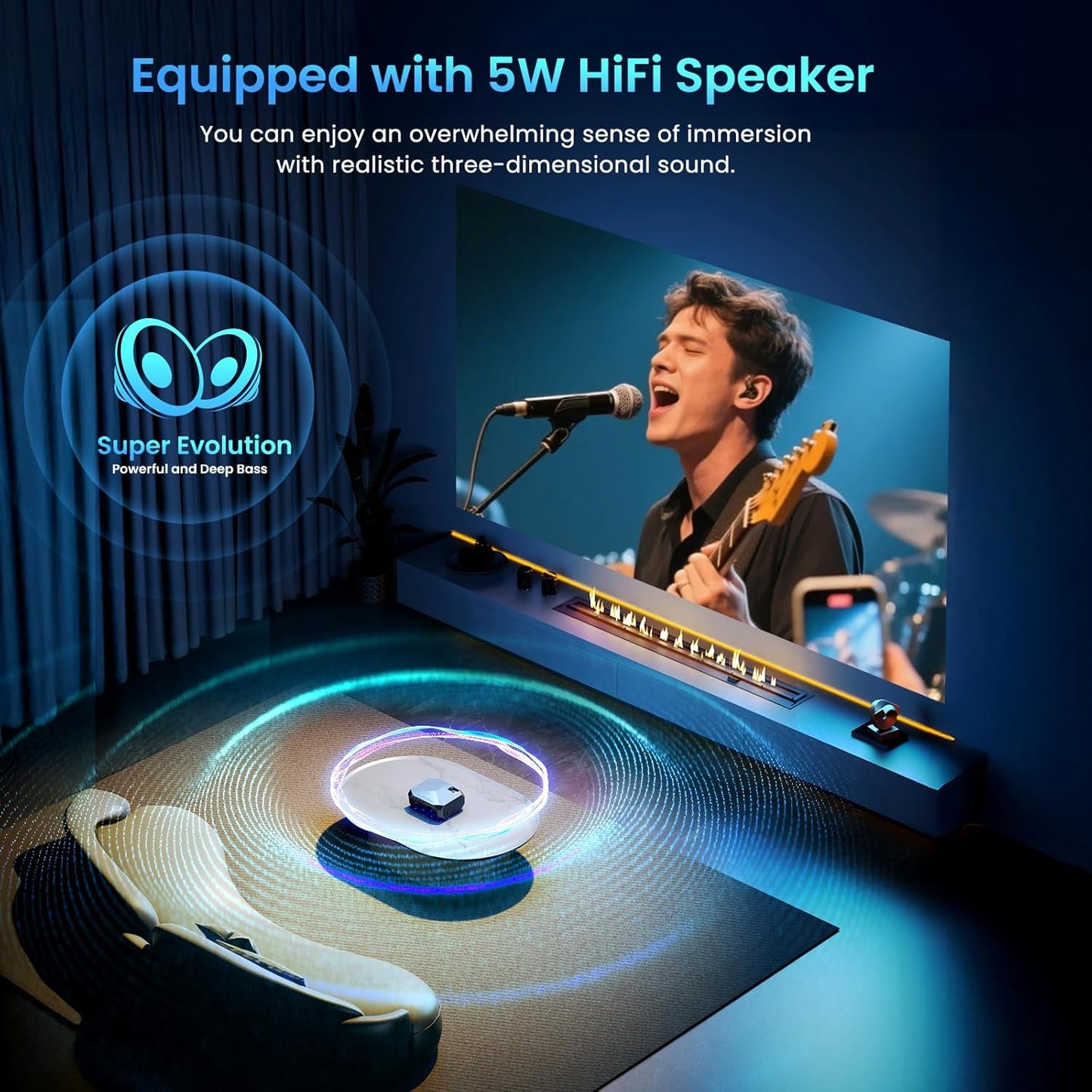 Official Licensed Netflix Smart Projector,  Projector 4K with Wifi and Bluetooth, Doiby Audio, Built-In Apps, Native 1080P 1000ANSI, Electric Focus, Portable Projector for Home Cinema, Bedroom