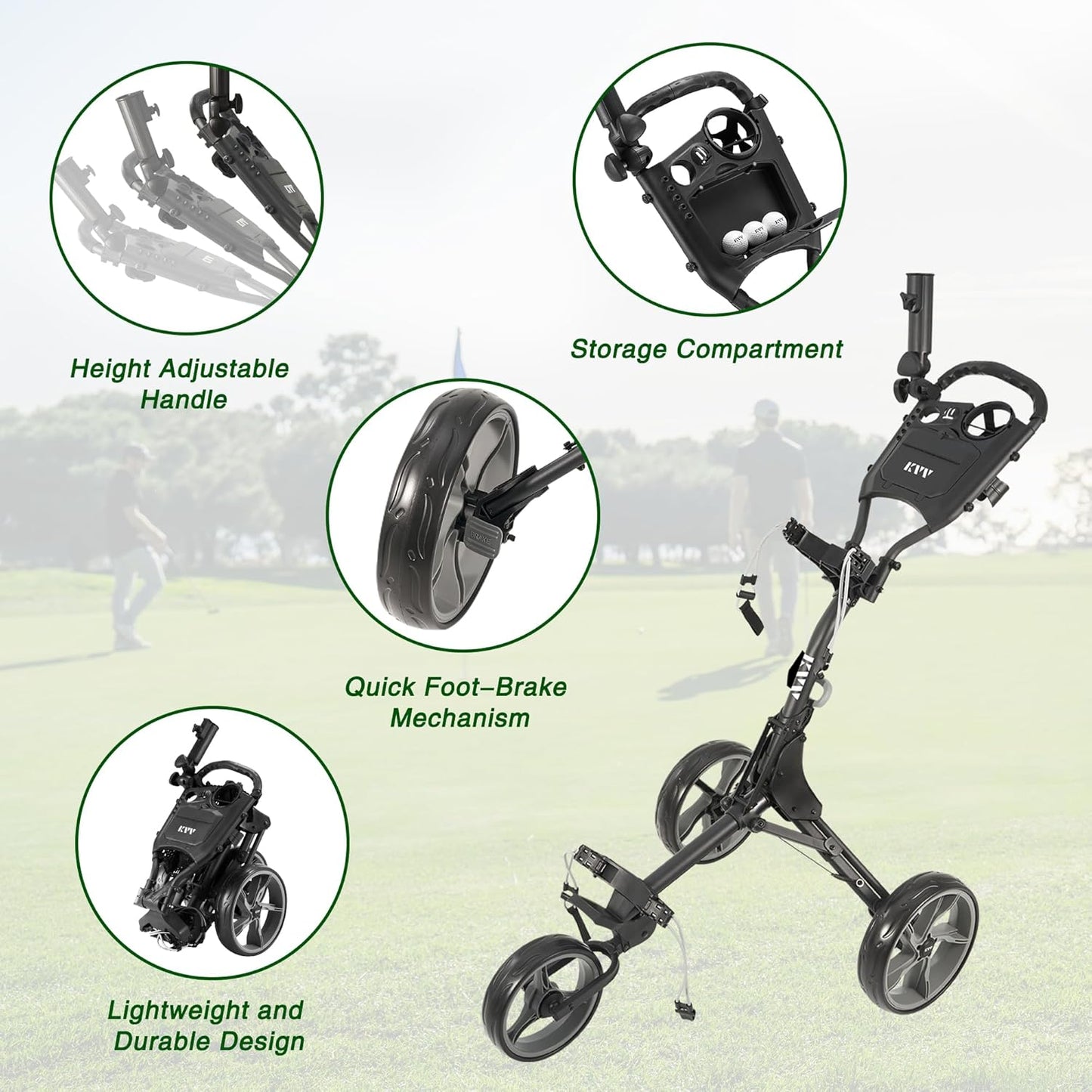 3 Wheel Gold Push Cart