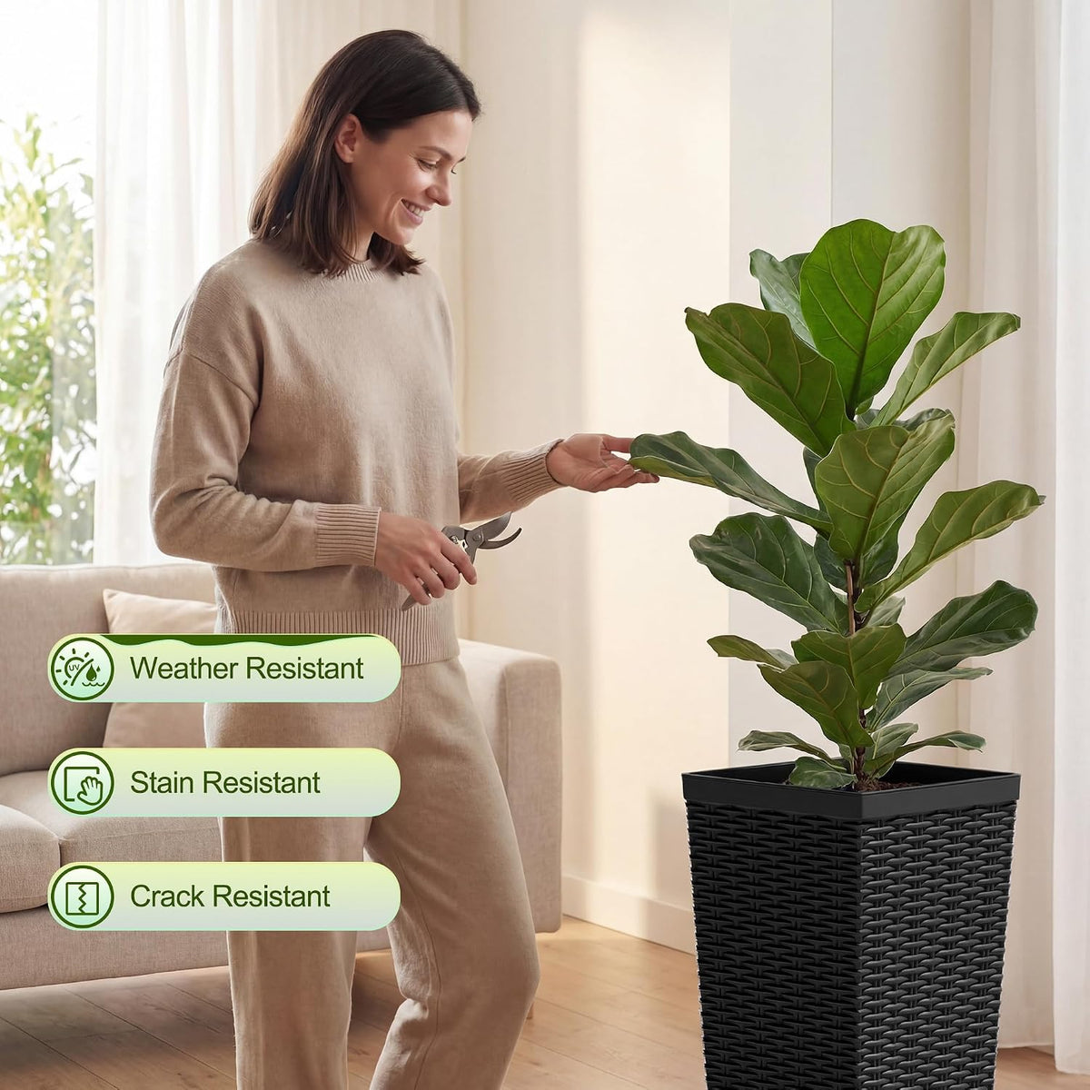 Devoko Resin 24'' Tall Planters, Large Taper Outdoor Planter Flower Pots Set of 2 with 8 Drainage Holes for Outdoor Plants, Modern Decor for Porch, Patio, Backyard, Home Garden