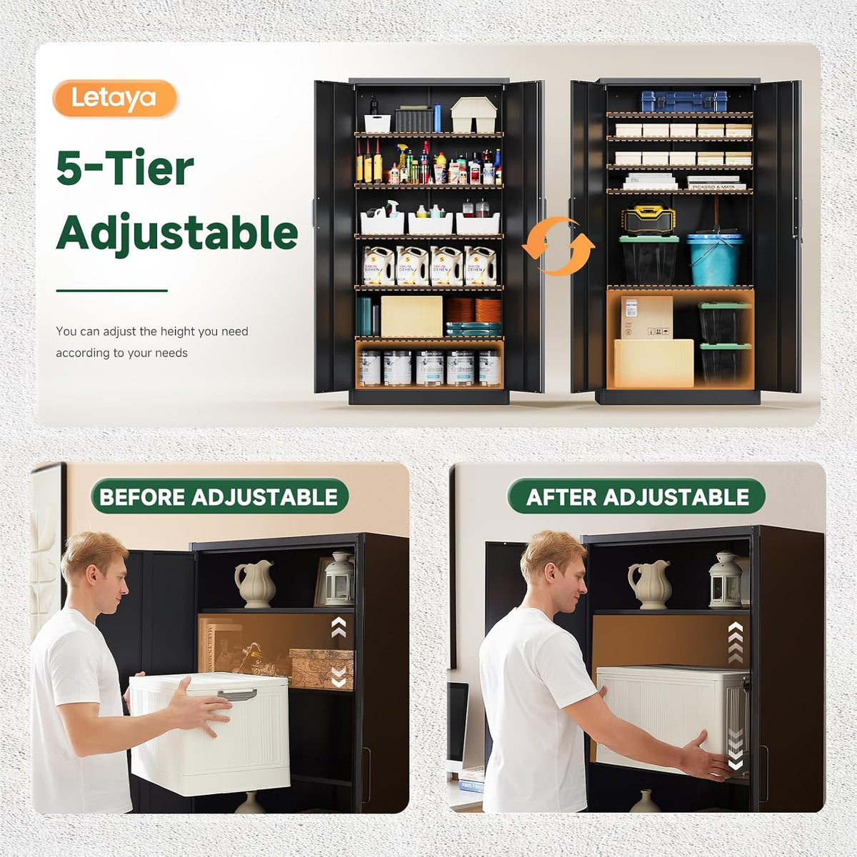 Metal Garage Storage Cabinets with Lock-72 Tall Tool Organizer Steel Lockers, 5 Adjustable Layers Shelves for Home,Office,Warehouse,Garage,(Black-72“)