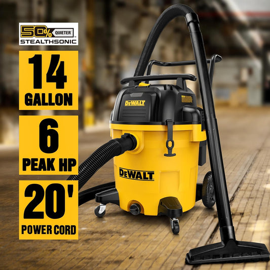 DXV14P Shop Vacuum Wet/Dry 14 Gallon, 6 HP Wet/Dry Vac with 110 CFM Powerful Scution, Yellow