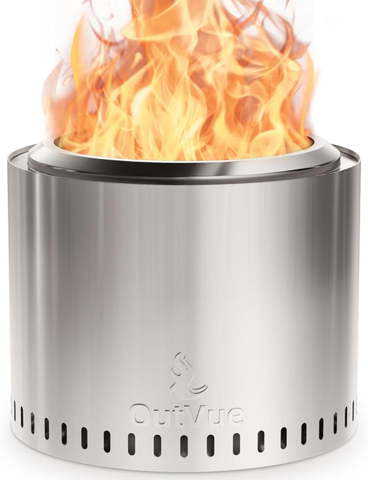 19.5 Inch Stainless Steel Smokeless Fire Pit, Outdoor Smokeless Firepit with Tote Bag&Fire Poker, Wood Burning Fire Pits for Camping, Bonfire, Low Smoke Firepit for outside (Vertical Hole)