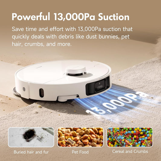 P10 Pro Ultra Robot Vacuum and Mop 13,000Pa Suction, 140°F Hot Water Auto Mop Washing & Drying, Dual Spinning Extenable Mop,10.5Mm Lifting for Carpet, 360°Obstacle Avoidance, App Control