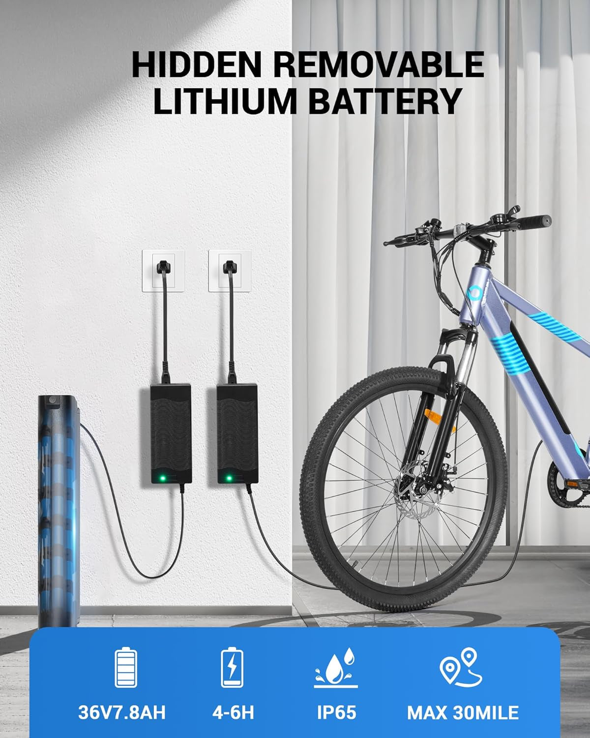 Electric Bike for Adults,36V Built-In Invisible Removable Battery,350W Brushless Motor(Peak 450W) Electric Mountain Bike,26" Tires&Front Fork Suspension,Ul Certified 7-Speed