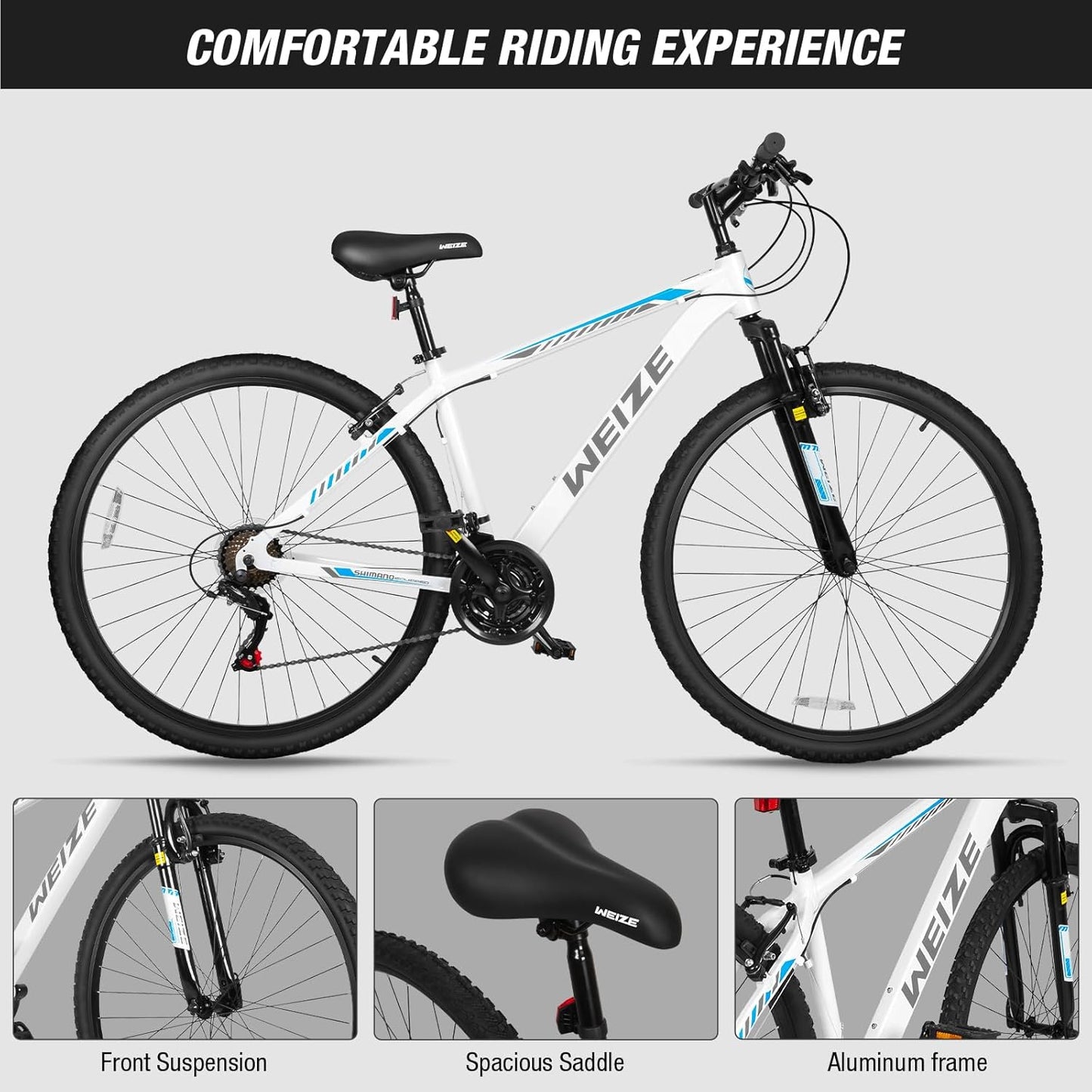 Hardtail Mountain Bike, 29 Inch Wheels Outdoor Cycling Bike, 21-Speed Trigger Shifter, Aluminum Frame for Men and Women, Comfort Saddle, MTB Bicycle with Suspension Fork