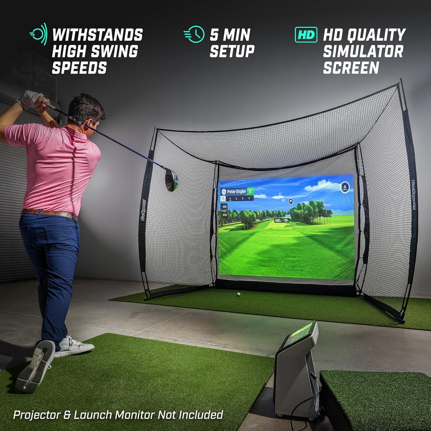 GoSports Range Cage 10 ft x 8 ft Golf Net Cage – Indoor & Outdoor Golf Practice Net for Full Swing Training and Home Golf Simulator Setups