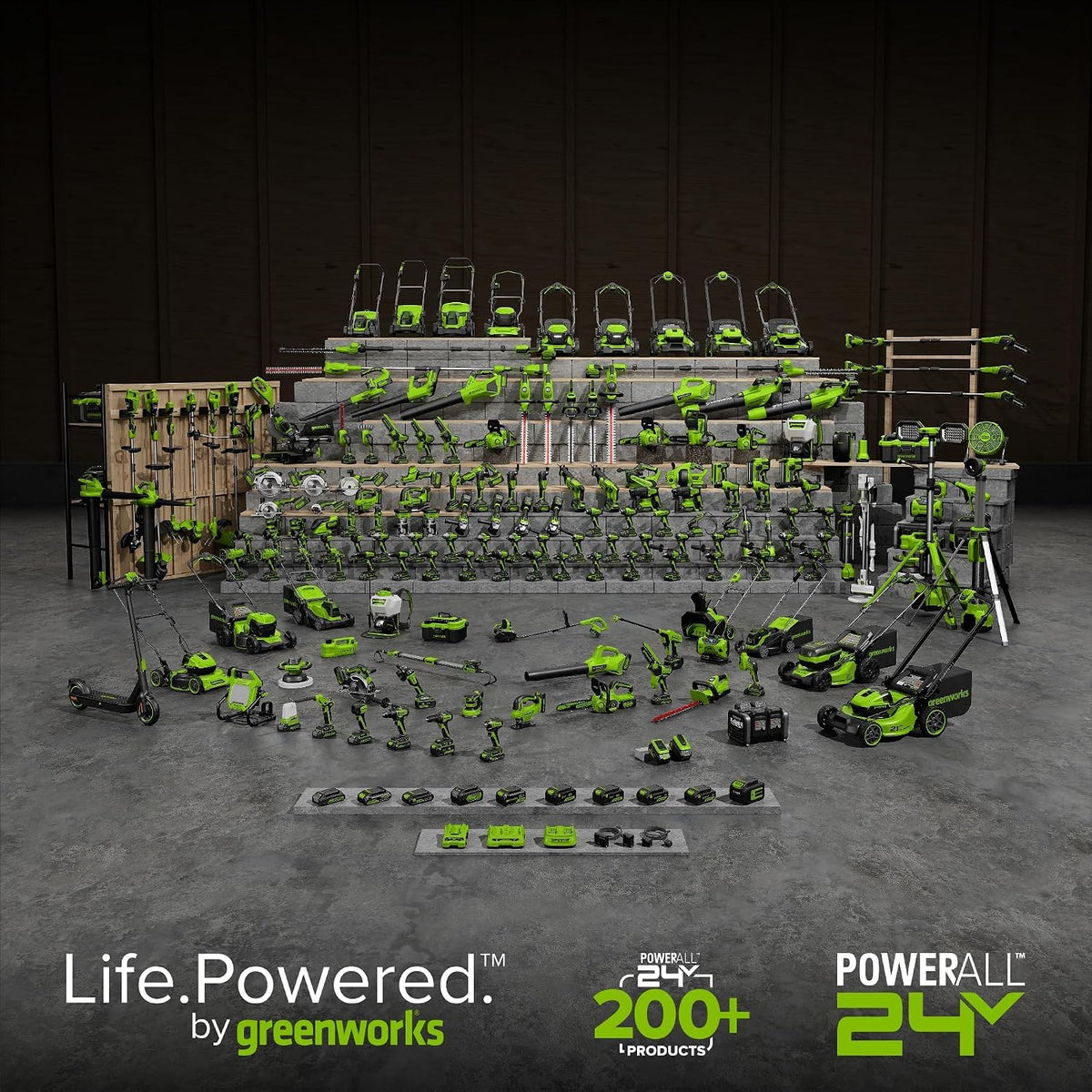 Greenworks 48V (2x24V) Electric Lawn Mower Combo Kit: 20"Steel Deck Push Mower, 12" String Trimmer, 320 CFM Blower, 3 Batteries & 2 Chargers, 3-Year Warranty.
