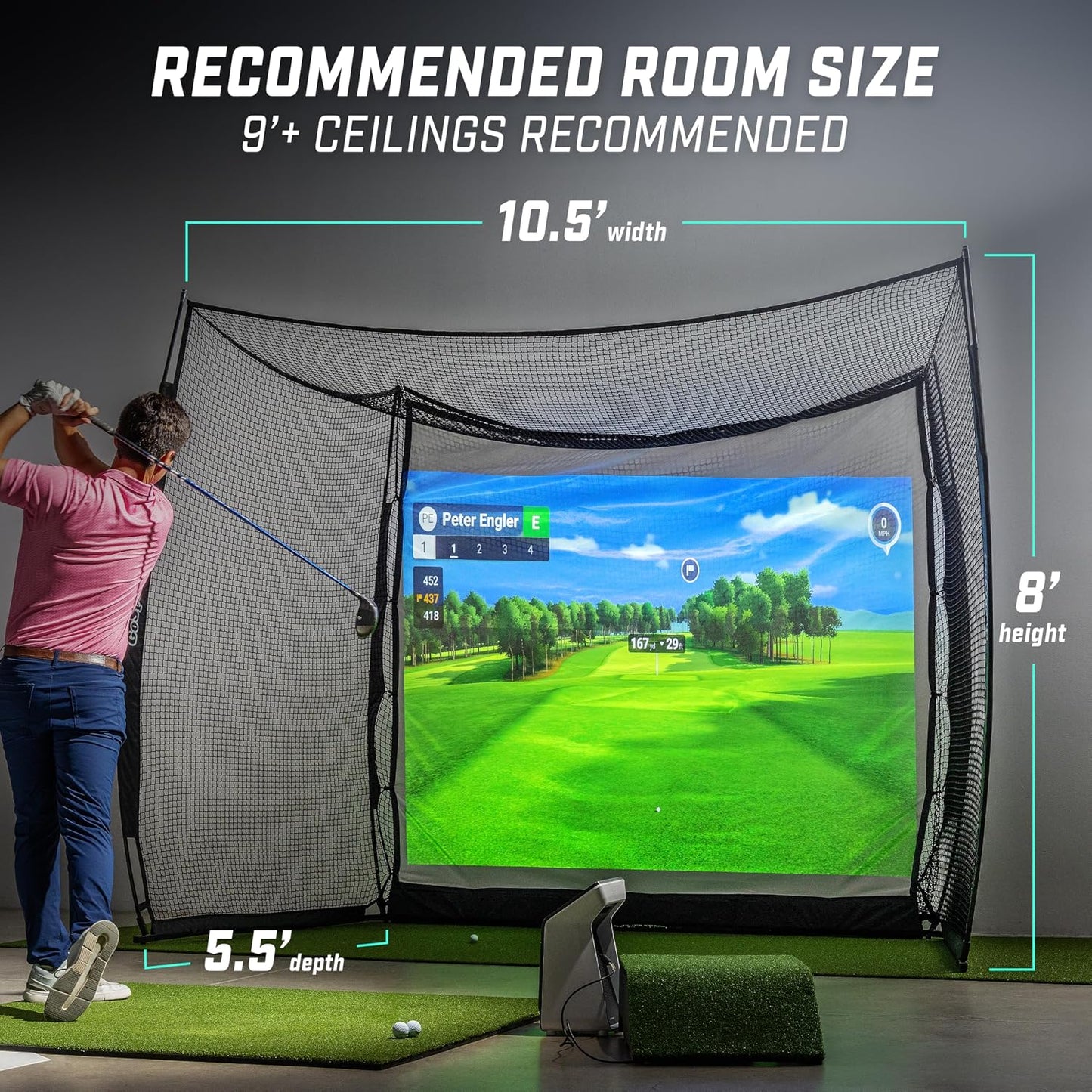 GoSports Range Cage 10 ft x 8 ft Golf Net Cage – Indoor & Outdoor Golf Practice Net for Full Swing Training and Home Golf Simulator Setups