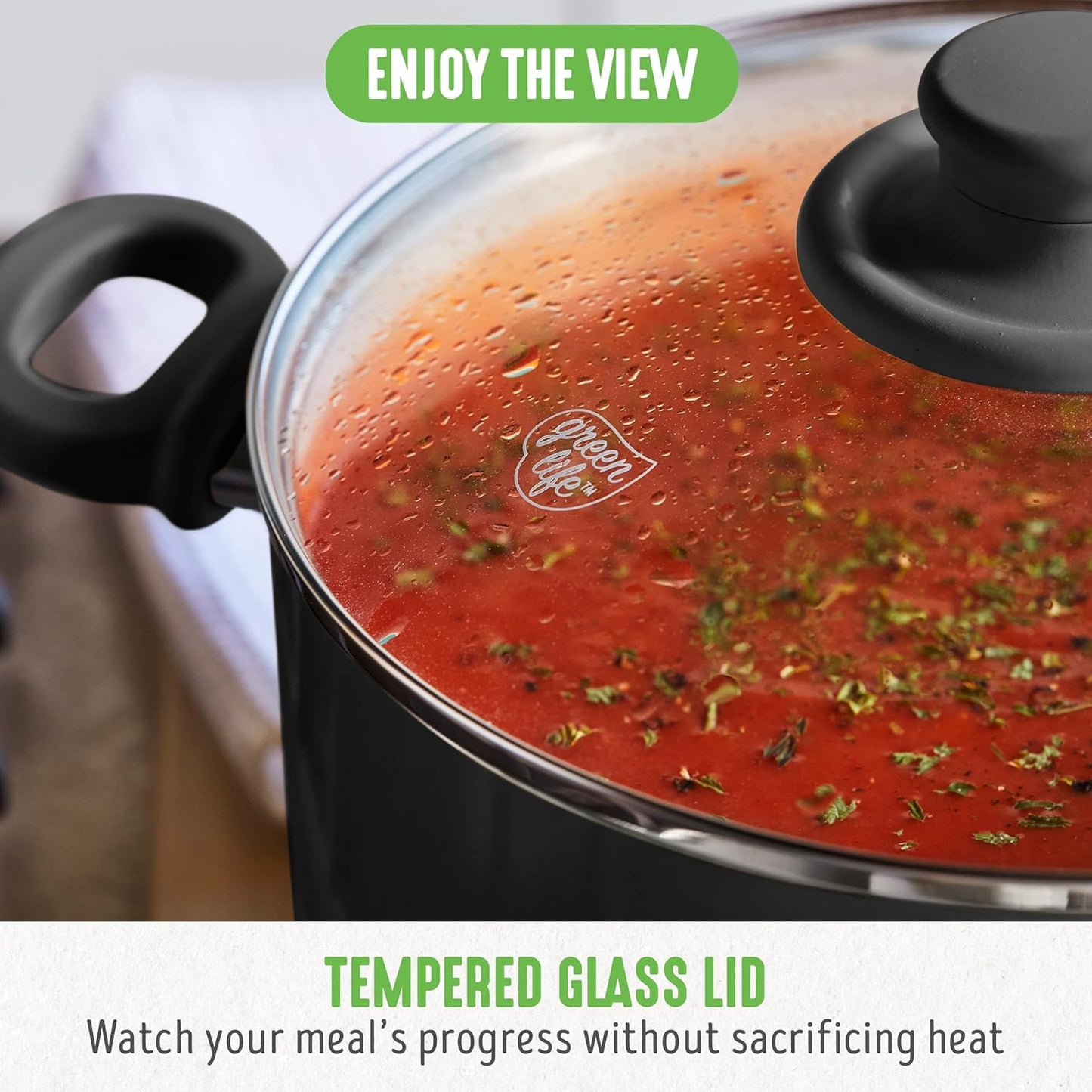 16 Piece Nonstick Cookware Set, Soft Grip Non-Toxic Pfas-Free Ceramic Pots & Pans, Dishwasher & Oven Safe, Frying, Sauce, Utensils, Glass Lids, Stay-Cool Handles, Wobble Free, Black & Cream