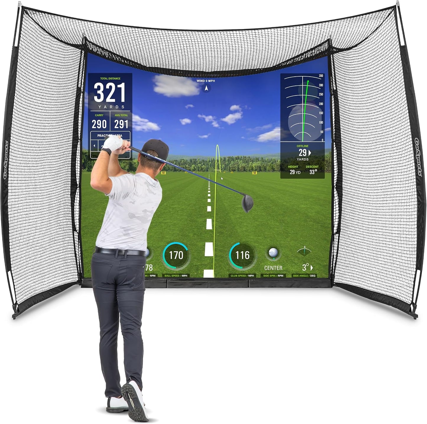 GoSports Range Cage 10 ft x 8 ft Golf Net Cage – Indoor & Outdoor Golf Practice Net for Full Swing Training and Home Golf Simulator Setups