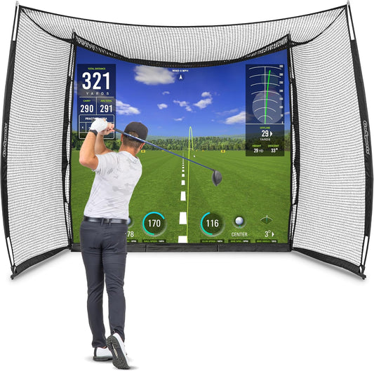 GoSports Range Cage 10 ft x 8 ft Golf Net Cage – Indoor & Outdoor Golf Practice Net for Full Swing Training and Home Golf Simulator Setups