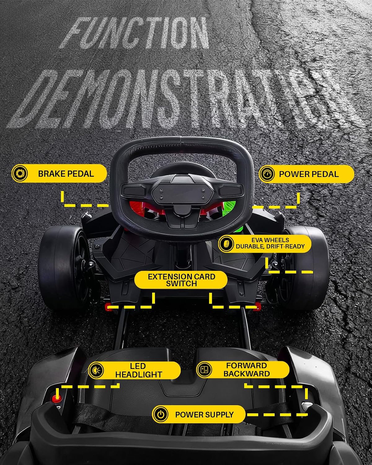 Blitzshark 36V Kids 600W Drift Kart, Powerful Electric Pedal Kart, Red Outdoor Race Toy, with 600W Strong Motor, 9AH Big Battery, EVA Tires, Drift/Sports Mode, Brake Pedal, Length Adjustment