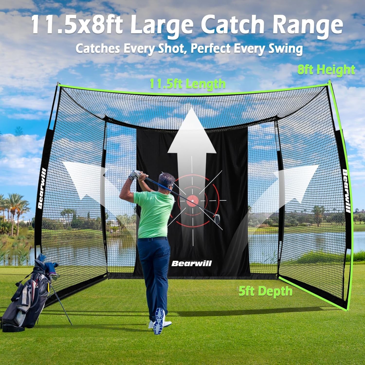 Golf Net with Simulator Impact Screen, 11 FT X 8 FT Golf Practice Hitting Net, HD Blank Impact Screen and Target Cloth for Driving Swing, Home Garage Backyard