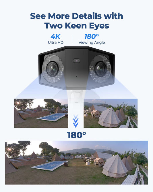4K Poe Security Camera System, Home Outdoor IP Camera in 180 Degree Viewing Angle, Human/Vehicle/Pet Detection, Color Night Vision, Two Way Talk, up to 256GB Microsd Card, Duo 2 Poe
