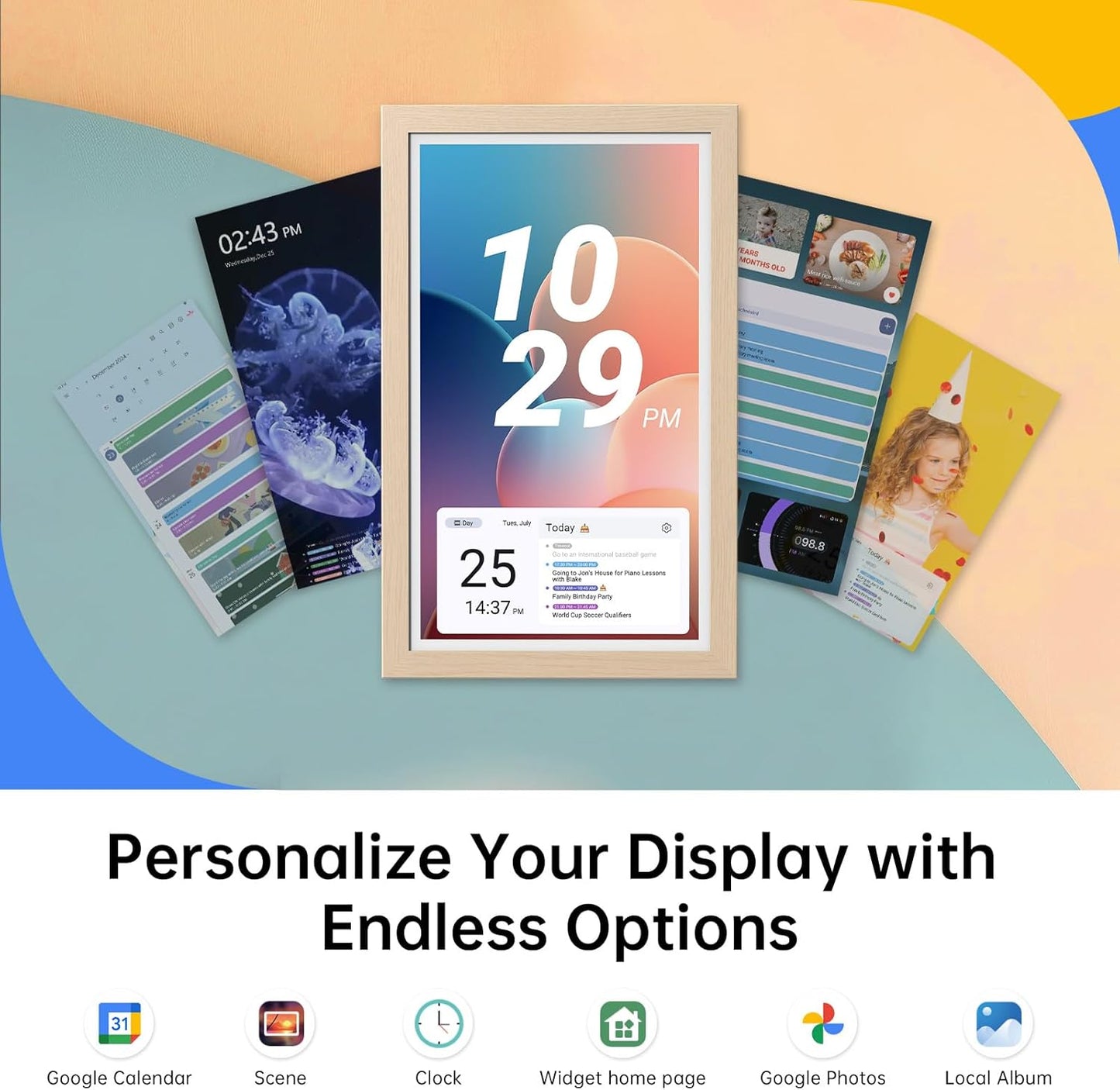 Digital Calendar: Electronic Calendar, Smart Touchscreen Interactive Display for Chore Chart, Family Schedules Planner, Supports All Apps via Google Play (Yellow, 21.5-Inch)
