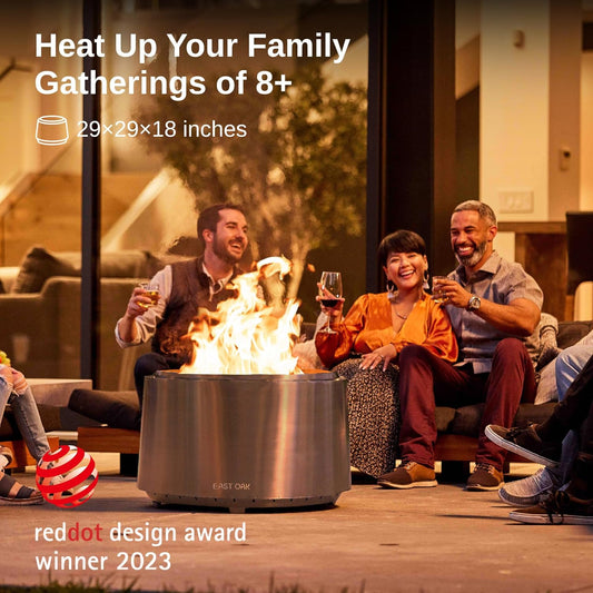 Camber Smokeless Fire Pit 29", Stainless Steel Fire Pits for outside Large Wood Burning Firepit with Poker & Removable Ash Pan, Portable Bonfire Pit for Patio, Backyard, Chisel Steel