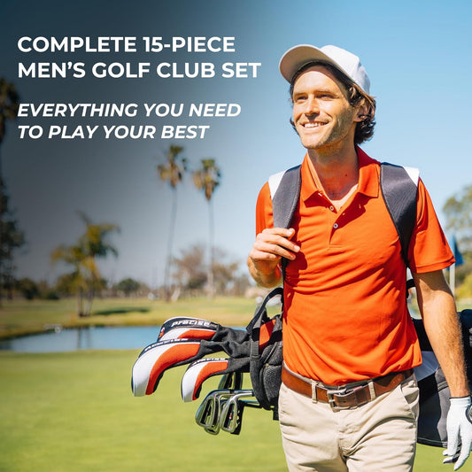 M5 Men'S Complete Golf Clubs Package Set Includes Titanium Driver, S.S. Fairway, S.S. Hybrid, S.S. 5-PW Irons, Putter, Stand Bag, 3 H/C'S