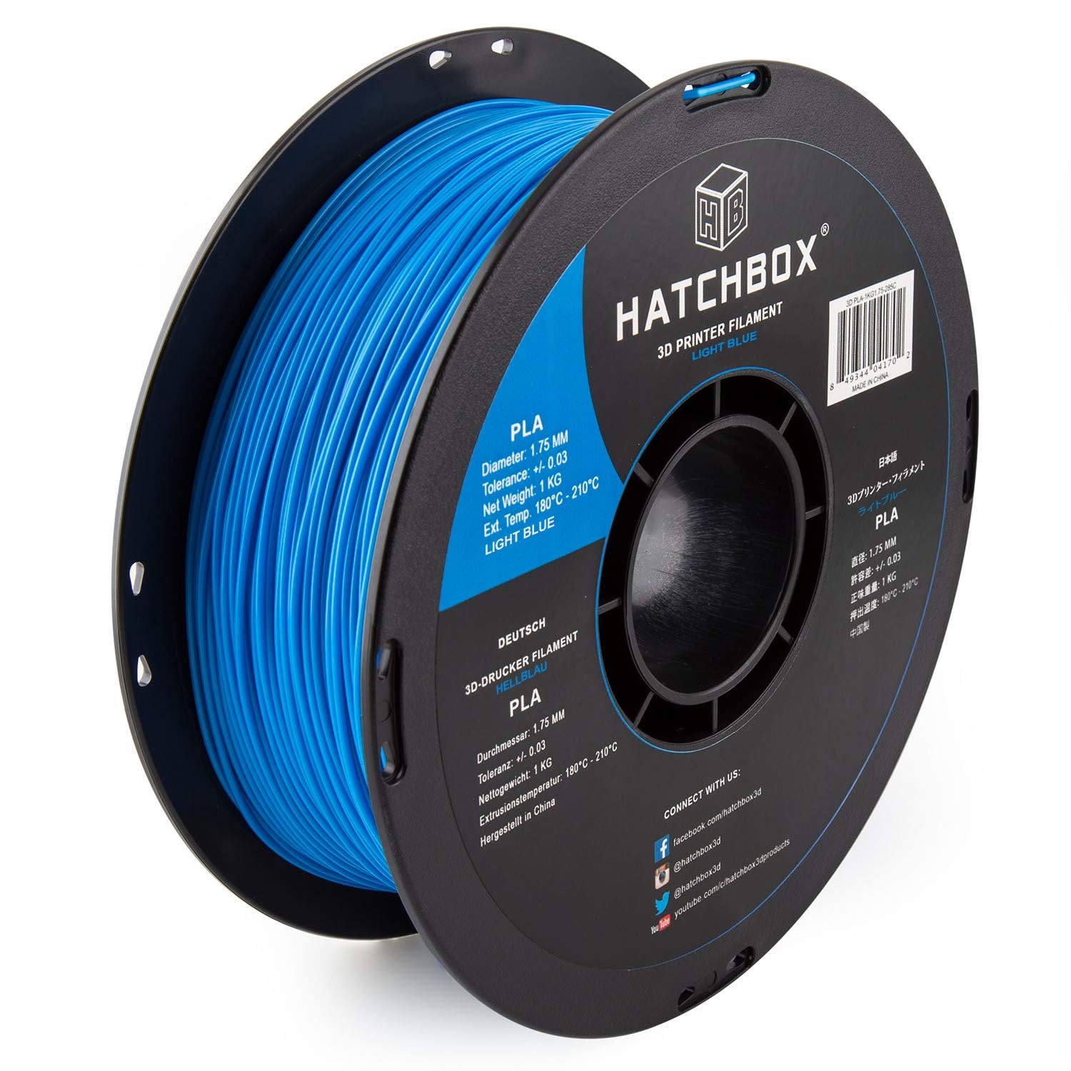1.75Mm Light Blue PLA 3D Printer Filament, 1 KG Spool, Dimensional Accuracy +/- 0.03 Mm, 3D Printing Filament