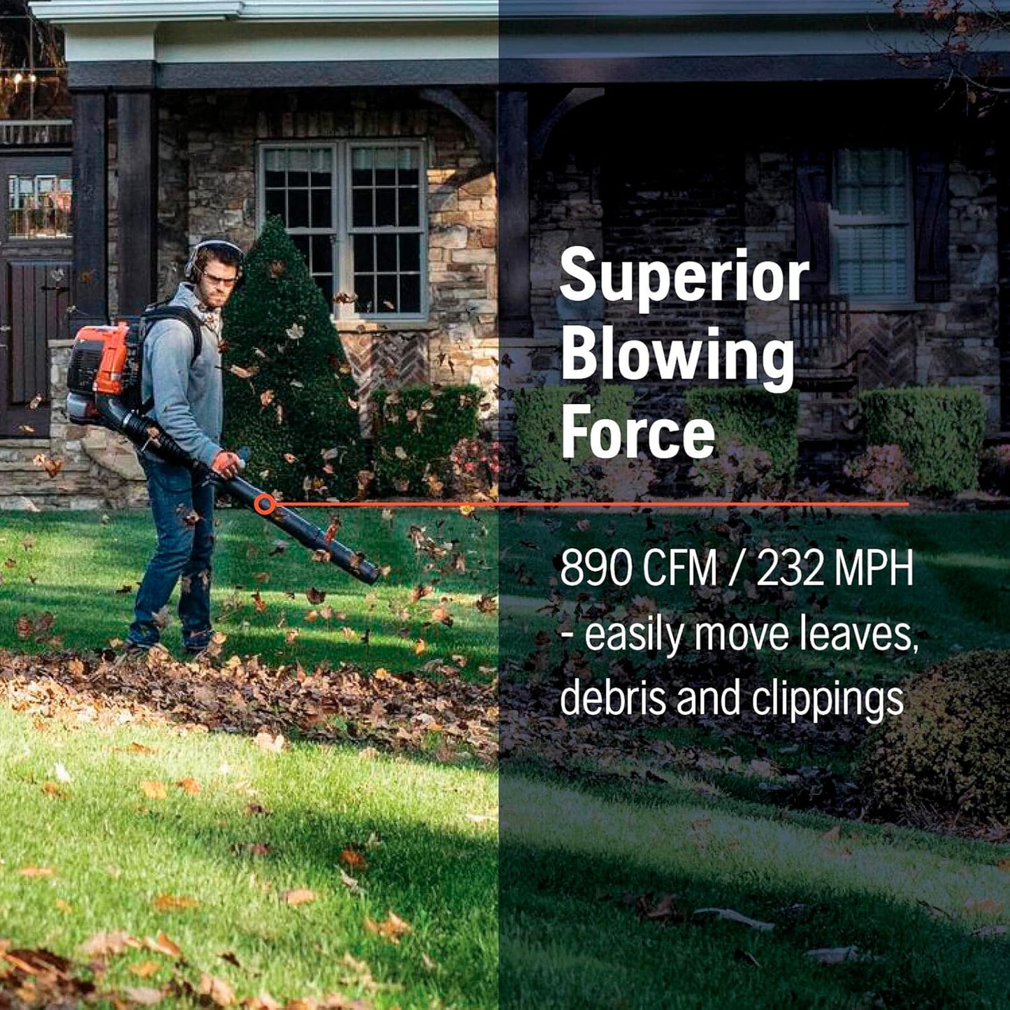 360BT Gas Leaf Blower, 65.6-Cc 3.81-HP 2-Cycle Backpack Leaf Blower with 890-CFM, 232-MPH, 30-N Powerful Clearing Performance and Load-Reducing Harness, Gifts for Men