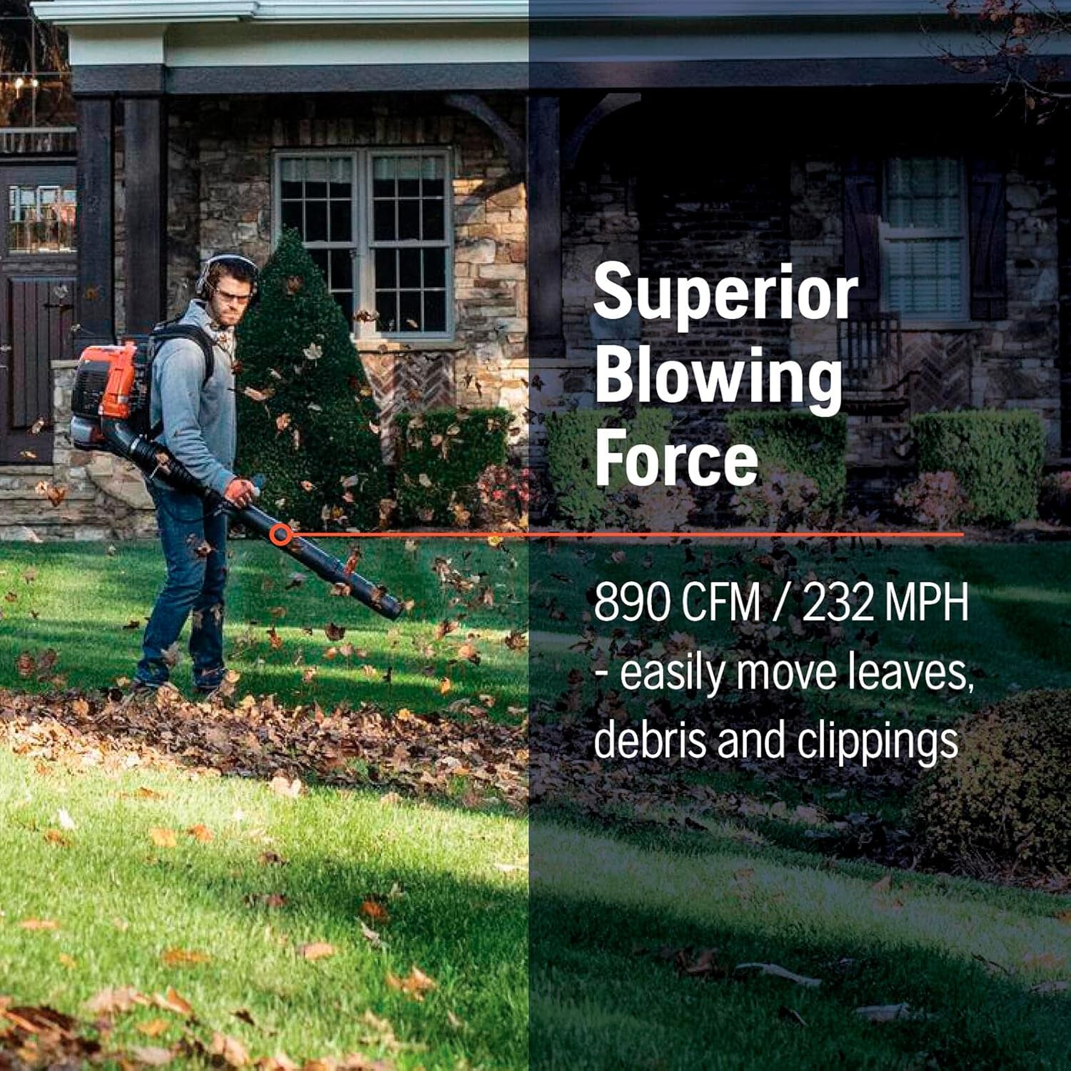 360BT Gas Leaf Blower, 65.6-Cc 3.81-HP 2-Cycle Backpack Leaf Blower with 890-CFM, 232-MPH, 30-N Powerful Clearing Performance and Load-Reducing Harness, Gifts for Men