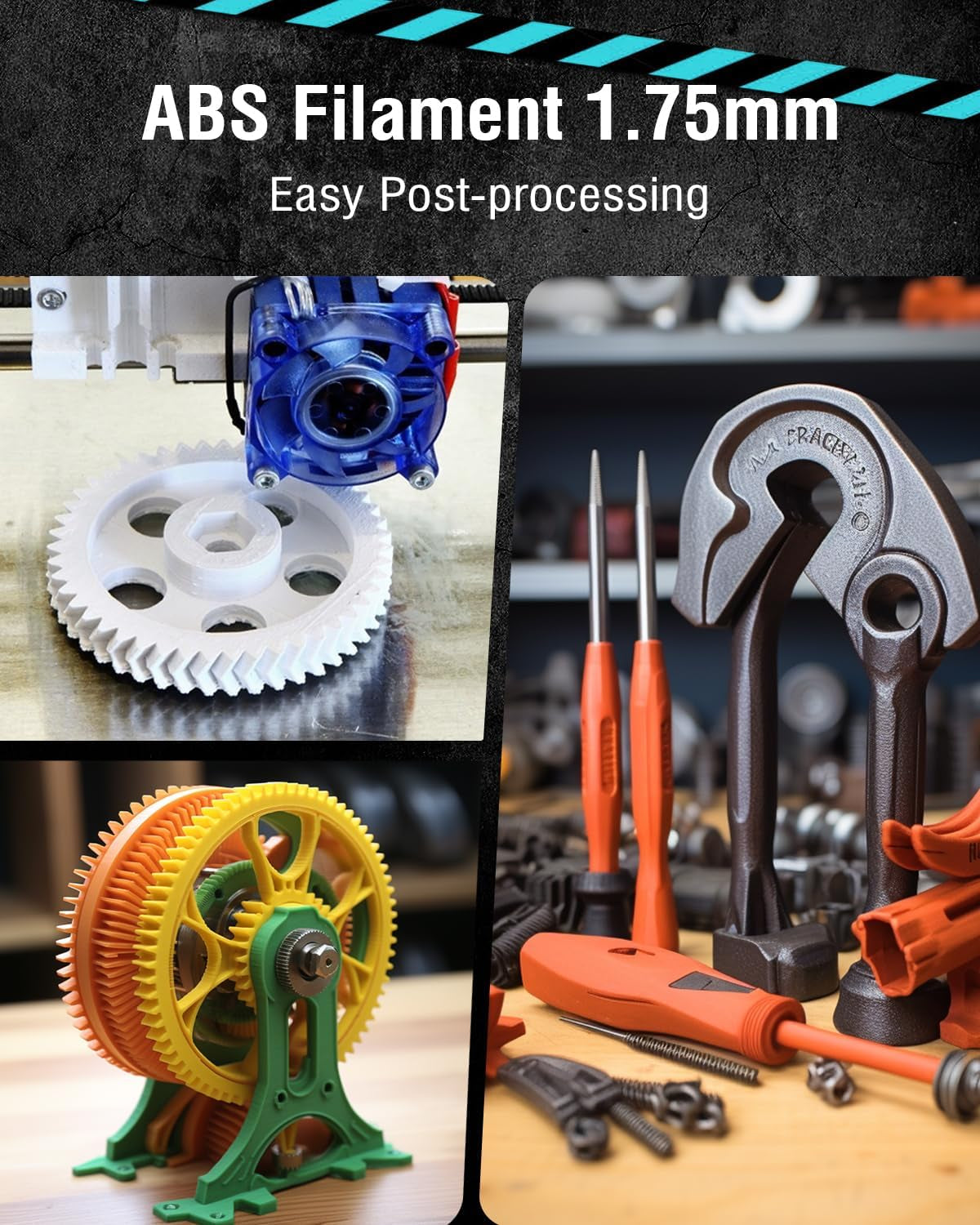 ABS Filament 1.75Mm 3D Printer Filament, Highly Resistant Durable, Heat Resistance, Excellent Toughness, Compatible with 99% FDM 3D Printers, 1Kg Spool (2.2Lbs), Black