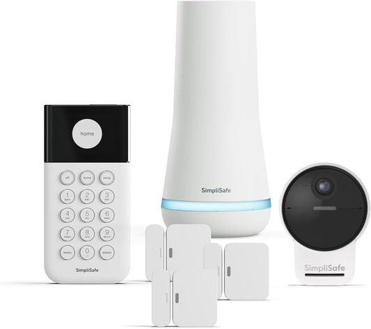 6 Piece Wireless Home Security System with Outdoor Camera - Optional 24/7 Professional Monitoring - No Contract - Compatible with Alexa and Google Assistant
