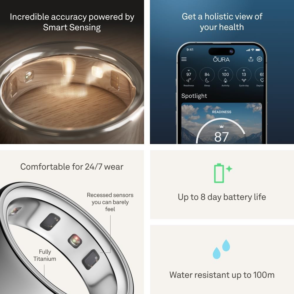 Ring 4 - Silver - Size 10 - Smart Ring - Size First with  Ring 4 Sizing Kit - Sleep Tracking Wearable - Heart Rate - Fitness Tracker - up to 8 Days of Battery Life