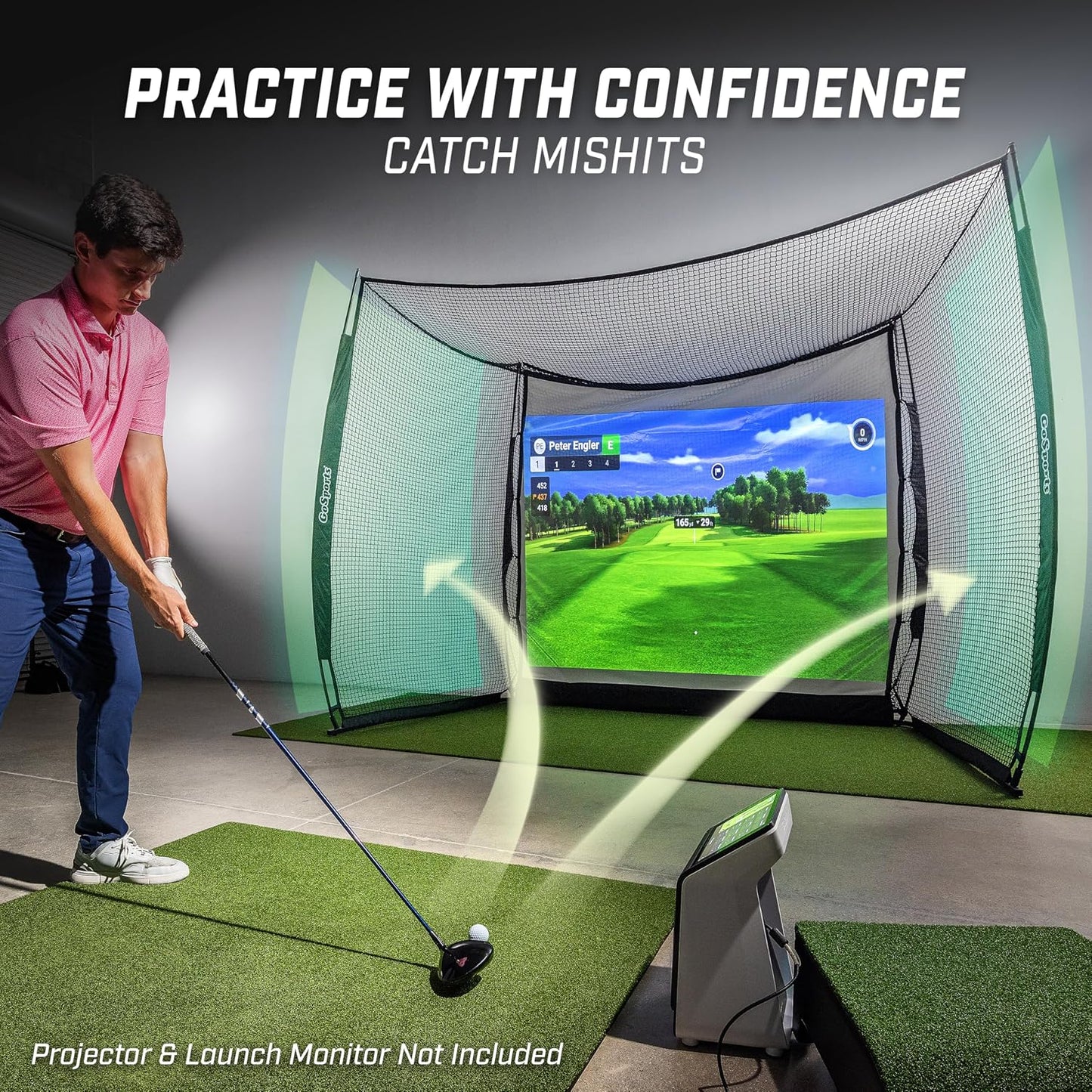 GoSports Range Cage 10 ft x 8 ft Golf Net Cage – Indoor & Outdoor Golf Practice Net for Full Swing Training and Home Golf Simulator Setups