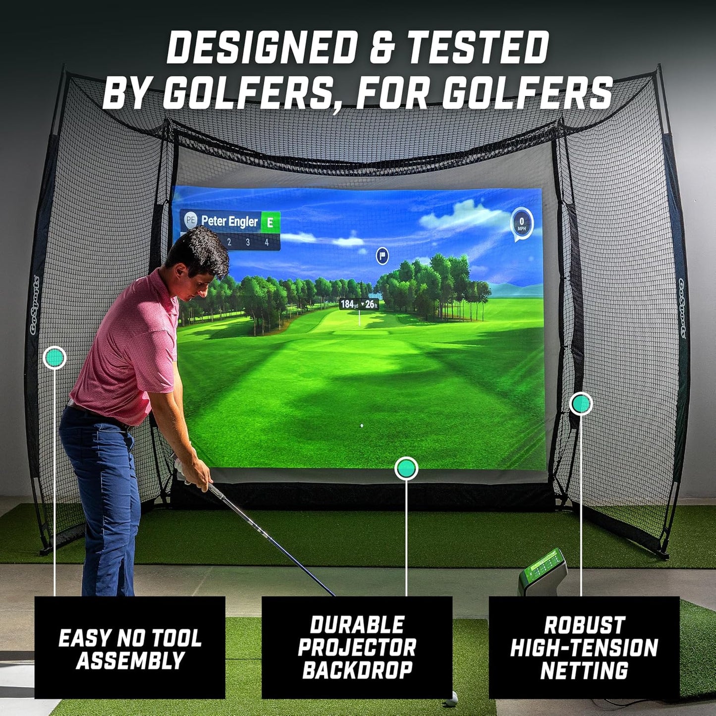 GoSports Range Cage 10 ft x 8 ft Golf Net Cage – Indoor & Outdoor Golf Practice Net for Full Swing Training and Home Golf Simulator Setups