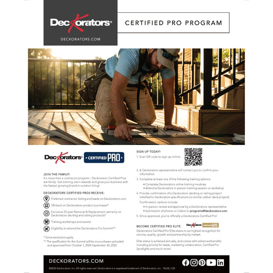 Deckorators Certified Pro Program Sheet