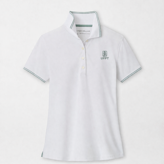 UFPT Peter Millar Women's Canterbury Tipped Sport Mesh Short Sleeve Polo - White/Willow