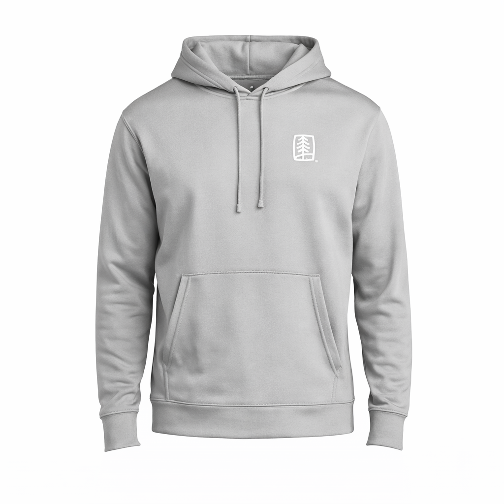 UFP Tree (White) + Flag Print - Port & Co Performance Fleece Pullover Hooded Sweatshirt