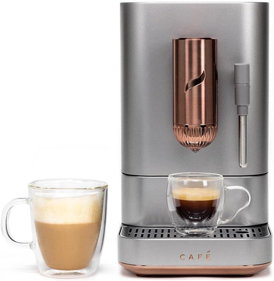 Affetto Automatic Espresso Machine + Milk Frother | Built-In & Adjustable Espresso Bean Grinder | One-Touch Brew in 90 Seconds | Steel Silver, 1.2 Liter, (C7CEBBS2RS3)