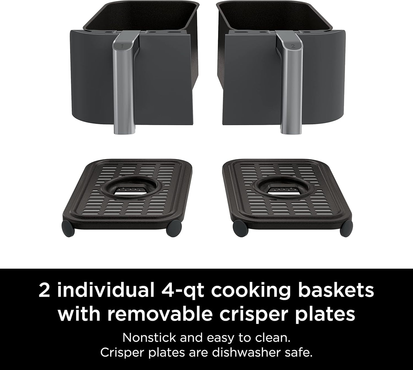 DZ201 Foodi 8 Quart 6-In-1 Dualzone 2-Basket Air Fryer with 2 Independent Frying Baskets, Match Cook & Smart Finish to Roast, Broil, Dehydrate & More for Quick, Easy Meals, Grey
