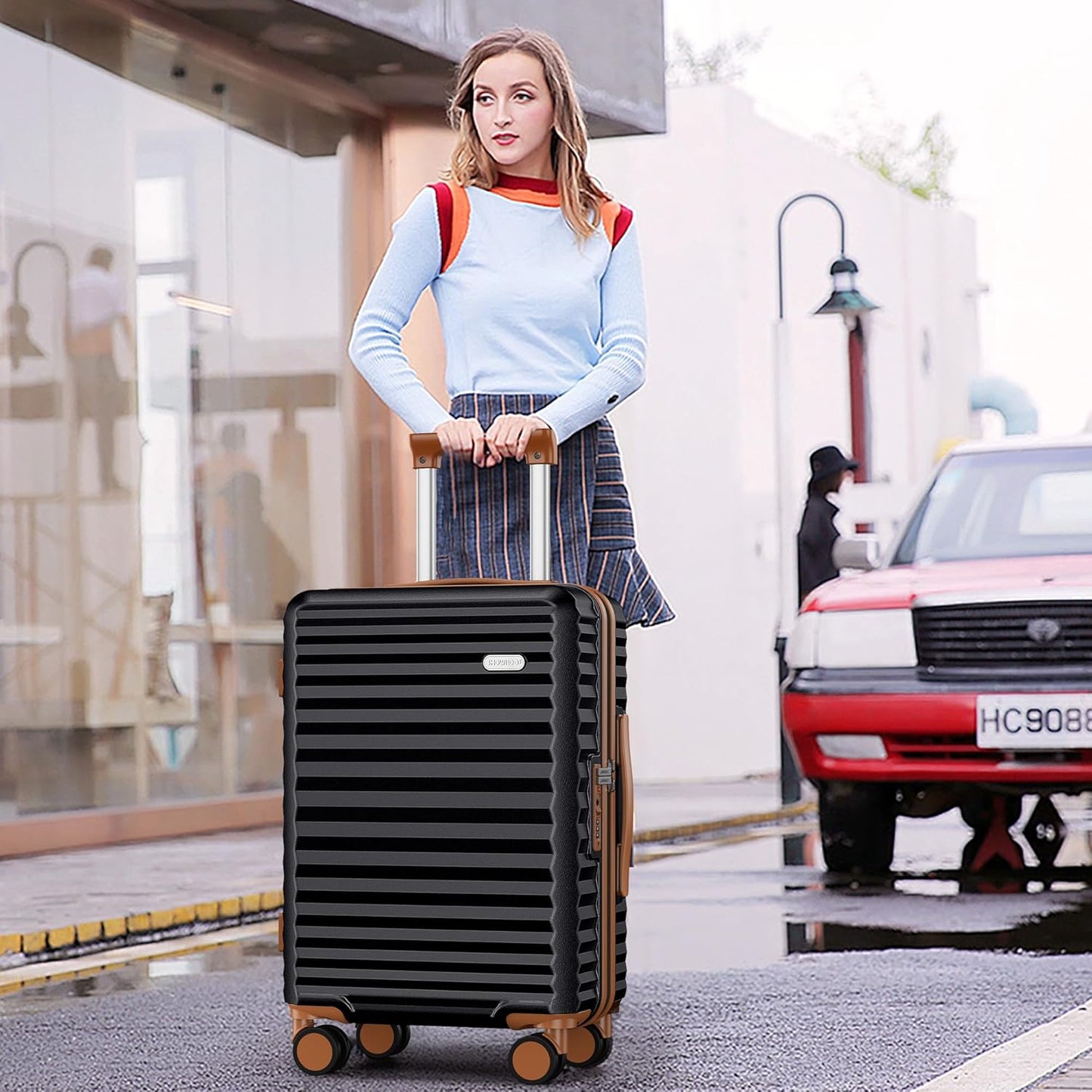 Luggage Sets 3 Piece Hardside Expandable Suitcase with Double Spinner Wheels Tsa Lock, (Black, 5 Piece Set)