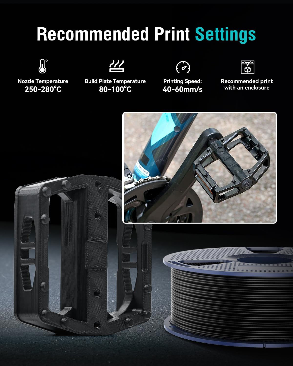 ABS Filament 1.75Mm 3D Printer Filament, Highly Resistant Durable, Heat Resistance, Excellent Toughness, Compatible with 99% FDM 3D Printers, 1Kg Spool (2.2Lbs), Black